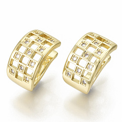 Real 18K Gold Plated Brass Micro Pave Clear Cubic Zirconia Cuff Earrings, Nickel Free, Hollow, Real 18K Gold Plated, 15x9x12mm, Inner Diameter: 12x8mm