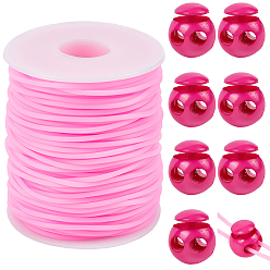 Ярко-Розовый 1 рулон полой трубы ПВХ трубчатый синтетический резиновый шнур, намотанный вокруг белой катушки, с пластиковыми шнуровыми замками 8 шт., ярко-розовый, 2 мм, отверстие : 1 мм, около 54.68 ярдов (50 м) / рулон