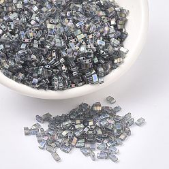 (HTL2440D) Dark Transparent Gray Rainbow Luster MIYUKI Half TILA Beads, Japanese Seed Beads, 2 Hole, (HTL2440D) Dark Transparent Gray Rainbow Luster, 5x2.3x1.9mm, Hole: 0.8mm, about 2500pcs/100g