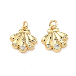 Shell Shape Латунные микро проложить кубического циркония подвески, без свинца и без кадмия, стойки покрытие, долговечный, реальный 18 k позолоченный, формы раковины, 12x11x2.5 мм, Перейти кольцо: 4x0.8 мм, внутренний диаметр: 2.5 мм