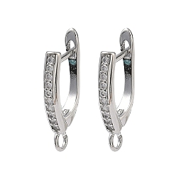 Платина Латунные серьги-кольца из прозрачного кубического циркония, защёлка с петлёй, долговечный, стойки покрытие, без свинца и без кадмия, платина, 21x12x3 мм, отверстие : 2.5 мм, штифты : 0.8 мм