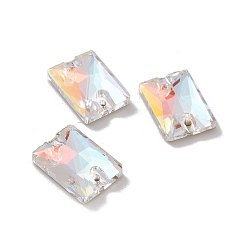 Light Crystal AB Forme rectangle coudre sur strass, k 5 strass de verre, 2-trou lien, dos plat plaqué, couture artisanat décoration, Crystal Light ab, 14x10x4.5mm, Trou: 1mm