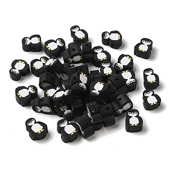 Черный Бусины из полимерной глины , пингвин, чёрные, 9.5x7.5x4 мм, отверстие : 1.6 мм