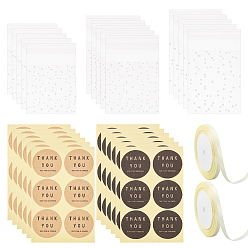 (52) Непрозрачная лаванда Круглая точка спасибо самоклеящиеся бумажные подарочные бирки наклейки, с прямоугольными матовыми пластиковыми целлофановыми пакетами, Полиэфирная лента, разноцветные, 13.5x8.7x0.02 см, наклейки: 4 см, 6шт / лист, 20 листов / цвет