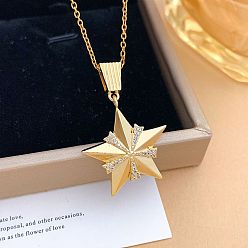 Étoile  Colliers en laiton avec pendentif en zircone cubique transparent pour femmes, micro pavé, avec 304 chaînes de câble en acier inoxydable, or, étoiles, 15.75 pouce (40 cm)
