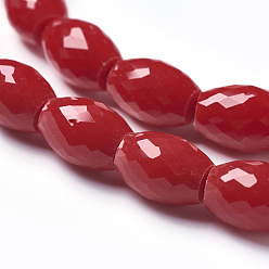Dark Red Opaque Solid Color Glass Beads Strands, Faceted, Rice, Dark Red, 11~11.5x8mm, Hole: 1.4mm, about 60~61pcs/strand, 26.3 inch~26.9 inch(67~68.5cm)