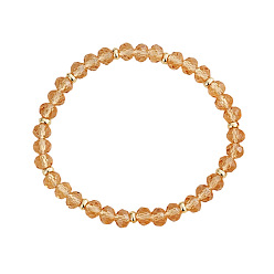 Морганит Круглые браслеты из натурального морганита и латунных бусин, эластичные, для женщин., 6.89 дюйм (17.5 см)