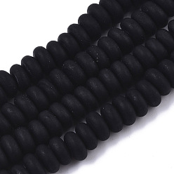 Черный Ручной работы бусины матовое бисер нитей, рондель, чёрные, 8x3.5~4.5 мм, отверстие : 1.5 мм, около 108 шт / нитка, 15.75 дюйм