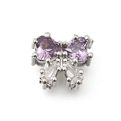 Платина Бантом латунные микро проложить кубического циркония бусы, стойки покрытие, долговечный, без свинца и без кадмия, платина, 8.5x9.5x5 мм, отверстие : 1.2 мм