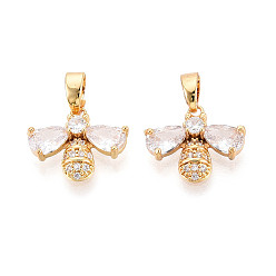 Настоящее золото 18K Латунные микро проложить кубического циркония прелести, без кадмия, без никеля и без свинца, Пчелы, реальный 18 k позолоченный, 12x14x3.5 мм, отверстие : 5x2.5 мм