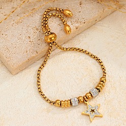 Золотой Регулируемые 304 браслеты-слайдеры из нержавеющей стали с кристаллами и стразами, браслеты-цепочки для женщин, звезда, золотые, 5.91~11.81 дюйм (15~30 см)