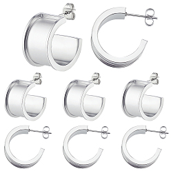 Stainless Steel Color 4 Pairs Stainless Steel Round Stud Earring Findings, Blank Grooved Earring Settings for Inlay Earring Making, C-Shaped, Stainless Steel Color, 20x12.5mm, Pin: 0.7mm, Slot: 10mm