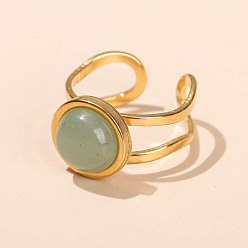 Авантюрин 304 Кольца-манжеты из нержавеющей стали и натурального авантюрина, плоско-круглые, золотые, внутренний диаметр: 18 мм