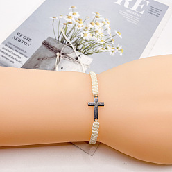 Бежевый Сплав браслеты с поперечными связями для мужчин и женщин, с нейлоновым плетеным шнуром, платина, бежевые, 5-7/8~12-5/8 дюйм (15~32 см)