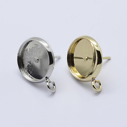 (52) Непрозрачная лаванда Латунь настройки серьга, с петлей, плоско-круглые, разноцветные, лоток : 12 мм, 17~18x14 мм, отверстия: 2 мм, штифты: 0.8 мм