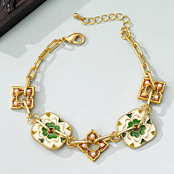 Квадрат Браслеты-цепочки из латуни и эмали для женщин, золотые, квадратный, 8-5/8 дюйм (22 см)