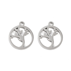 Дерево Не тускнеющие 316 подвески из хирургической нержавеющей стали, лазерная резка, плоский круглый шарм, цвет нержавеющей стали, дерево, 14.5x12.5x1 мм, отверстие : 1.5 мм