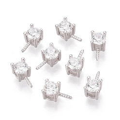 Серебро 925 Застежки-гвоздики из стерлингового серебра и прозрачного кубического циркония, за половину пробурено бисера, серебряные, 8x4x4.5 мм, отверстие : 1.8 мм, штифты : 1 мм