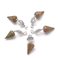 Унакит Природные подвески Unakite, с платиново-латунной защелкой на скобах, голос / символ ом / древо жизни / цветок жизни / звезда давида, Конус маятник, 48 мм, отверстие : 8 мм