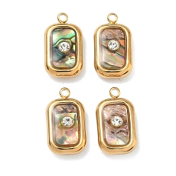 Круглые 304 из нержавеющей стали подвески оболочки, прямоугольный шарм, со стразами, круглые, 18x10x5~5.5 мм, отверстие : 1.8 мм