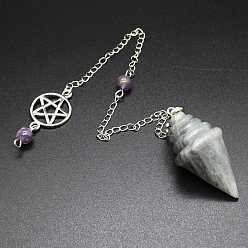 Лабрадорита Натуральный лабрадорит драгоценный камень биолокационный маятник большие подвески, неокрашенными, с металлической фурнитурой с платиновым покрытием, конус очарование, 240 мм