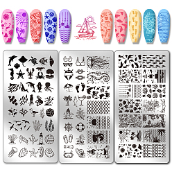 Mixed Shapes Шаблоны для нейл-арта своими руками из нержавеющей стали, шаблонный инструмент, прямоугольные, разнообразные, 12x6 см, 3 шт / комплект