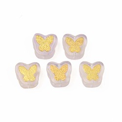 Orchid Transparent Spray Painted Handmade Lampwork Beads, with Golden Plated Brass Findings, Butterfly, Orchid, 11x11x4mm, Hole: 1mm