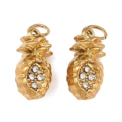 Настоящее золото 18K 304 подвески из нержавеющей стали, ананасовые прелести, со стразами, ионное покрытие (ip), с целью перехода в кольце, реальный 18 k позолоченный, 12.5x6.5x5.5 мм