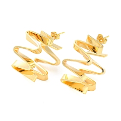 Real 18K Gold Plated Rack Plating Brass Twist Wave Stud Earrings, Long-Lasting Plated, Cadmium Free & Lead Free, Real 18K Gold Plated, 26.5x14mm