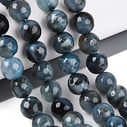 Светло-Синий Нити окрашенных и нагретых натуральных агатовых бус с огненным кракелюром, круглые, граненые, голубой, 9.5~10 мм, отверстие : 0.8~1.3 мм, около 37~38 шт / нитка, 14.17~14.96 дюйм (36~38 см)