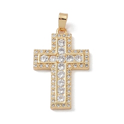 Настоящее золото 18K Стойки обшивки латунь кулон, с кубического циркония, без свинца и без кадмия, долговечный, крестик, реальный 18 k позолоченный, 27.5x17.5x2.5 мм, отверстие : 5x3 мм