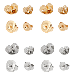 Golden & Stainless Steel Color 304 Stainless Steel Ear Nuts, Earring Backs, Flat Round, Golden & Stainless Steel Color, 120pcs/box