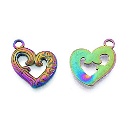 Rainbow Color Ionenbeschichtung (IP) 201 Edelstahlanhänger, Herz, Regenbogen-Farb, 18.5x15x1.5 mm, Bohrung: 2 mm