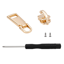 Золотой 1 аксессуары для сумок и одежды, комплекты компонентов на молнии, 304 бегунки застежек-молний из нержавеющей стали и сплава, с отверткой и винтом, золотые, 13x11x14.5 мм