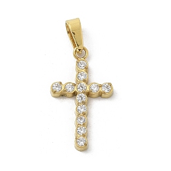 Золотой Ионное покрытие (ip) 304 подвески из нержавеющей стали с микропаве из кубического циркония, крест прелести, золотые, 17.5x10x2 мм, отверстие : 4x2.5 мм