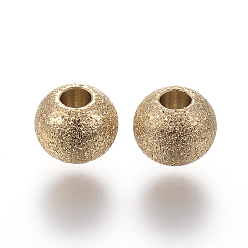 Golden Ion Plating(IP) 304 Stainless Steel Textured Beads, Round, Golden, 6x5mm, Hole: 2mm