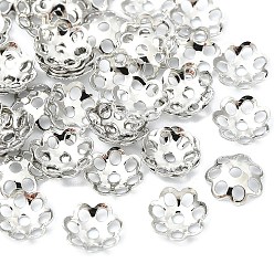 Platino Real Plateado Tapas de cuentas de latón Shegrace, sin cadmio y níque y plomo, flor, Platino verdadero plateado, 6x6x1.5 mm, agujero: 1 mm