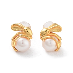 Real 18K Gold Plated Natural Pearl Stud Earrings for Women, Rabbit Sterling Silver Ear Stud, Real 18K Gold Plated, 12.5~13x10mm