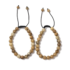 Пейзажный Джаспер 8Мм круглые браслеты из плетеных бусин из натуральной яшмы с изображением, регулируемые браслеты из нейлонового шнура для женщин и мужчин, внутренний диаметр: 1-7/8~2-7/8 дюйм (4.9~7.3 см)