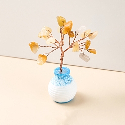 Топаз Нефрит Украшения из натурального драгоценного камня дерево жизни, Мини-керамическая ваза случайного цвета с медной проволокой, энергетический камень в стиле фэн-шуй, подарок для женщин и мужчин, медитация, 60~80 мм