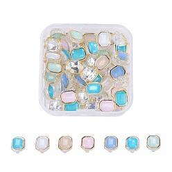 Mixed Color Rectangle Golden Plated Imitation Jade Taiwan Multi-Strand Links, 2-Hole, Mixed Color, 10x8x5mm, Hole: 0.5mm, about 50pcs/box