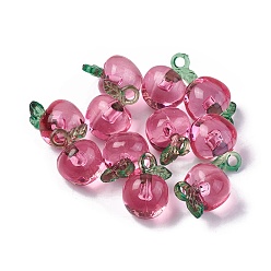 Ярко-Розовый Прозрачные акриловые подвески корея, яблоко, ярко-розовый, 19.8x15.5x14 мм, отверстие : 3 мм
