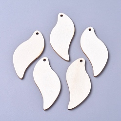 (404) Непрозрачное AB Кислое яблоко Незавершенные заготовки из тополя, неокрашенными, лист, для изготовления ювелирных изделий, цветочный белый, 65x29x2.5 мм, отверстие : 3 мм