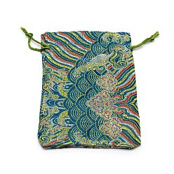 чирок Шелковые мешки, сумка для шнурка, прямоугольник с волны шаблон, зелено-синие, 14.2x10x0.4 см