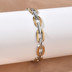 Золотой & Цвет Нержавеющей Стали Двухцветные 304 браслеты-манжеты из нержавеющей стали, овальные цепочки-браслеты для женщин, ионное покрытие (ip), долговечный, золотые и нержавеющая сталь цвет, внутренний диаметр: 2.26x1.93 дюйм (5.75x4.9 см)