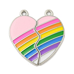 Радуга Эмали сплава сплит подвески, без кадмия и без свинца, платина, сердце, радуга, 29.5x28x1.5 мм, отверстие : 1.8 мм