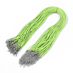 Lawn Green Waxed Cotton Cord Necklace Making, with Alloy Lobster Claw Clasps and Iron End Chains, Platinum, Lawn Green, 17.4 inch(44cm), 1.5mm