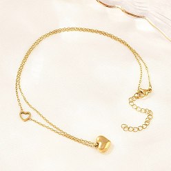 Золотой 304 кулон ожерелья из нержавеющей стали с сердцем, ионное покрытие (ip), долговечный, золотые, 18.11 дюйм (46 см)