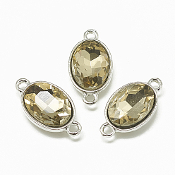 Темный Хаки Соединители звеньев сплава стекла, граненые, овальные, платина, Темный хаки, 22x12x6 мм, отверстие : 1.5 мм