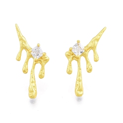 Матовый Золотой Цвет Прозрачные серьги-гвоздики с плавящимся кубическим цирконием, украшения из латуни для женщин, без никеля , матовый золотой цвет, 26x15 мм, штифты : 0.6 мм